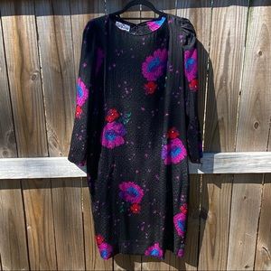 Vintage Ciao LTD. Floral Silk Art Deco Preppy Dress